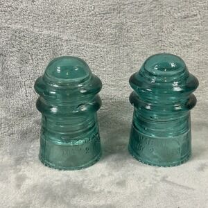 Vtg. Lot of 2 Aqua Blue Hemingray Electrical Glass Insulators - No. 9 - May 1893